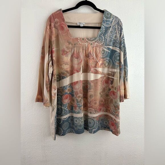 JW Women  3/4 sleeve square neck tie dye dye blouse size 2X - Picture 1 of 7